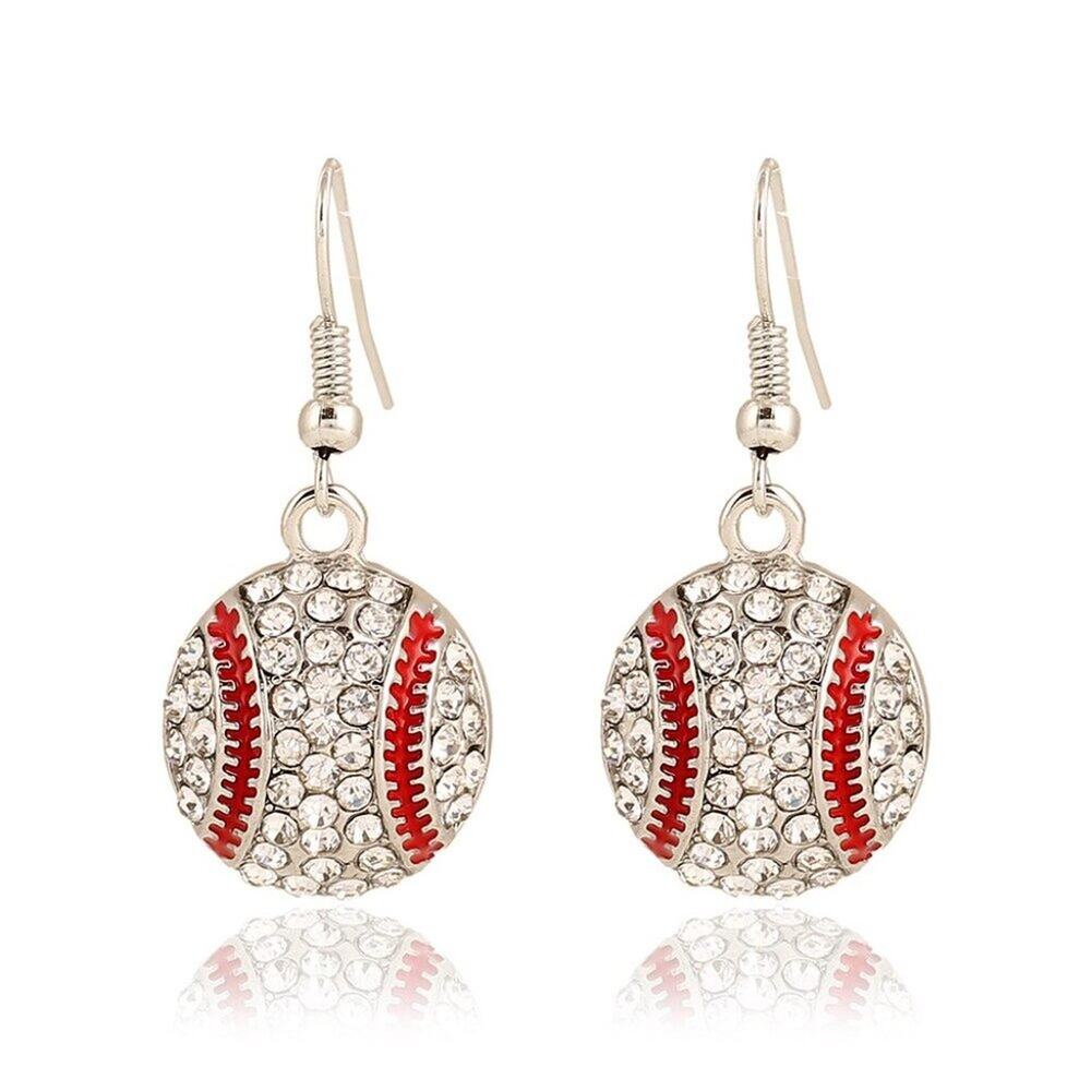 Baseball Drop Earrings NWOT Luxury Crystal Rhinestone With Box